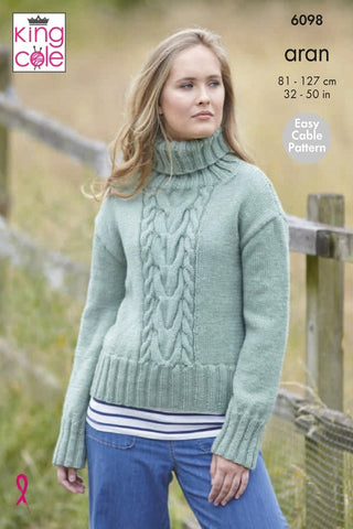 King Cole Fashion Aran Pattern 6098 - Cable Sweaters