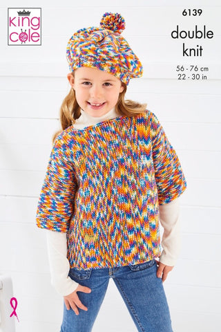 King Cole Jitterbug DK Pattern 6139 - Overtop, Cardigan & Beret