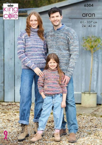King Cole Homespun Prism Aran Pattern 6304 - Family Sweaters