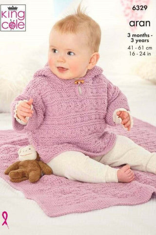 King Cole Comfort Aran Pattern 6329 - Jacket, Hat, Hooded Top & Blanket