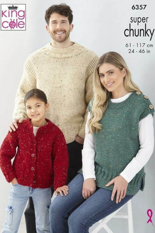 King Cole Big Value Super Chunky Tweed Pattern 6357 - Sweater, Cardigan & Top