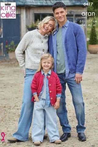 King Cole Homespun Aran Pattern 6417 - Cardigans