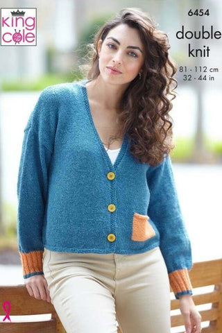King Cole Eternity DK Pattern 6454 - V Neck Cardigan & Sweater