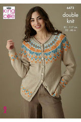 King Cole Finesse Cotton Silk DK Pattern 6473 - Sweater & Cardigan