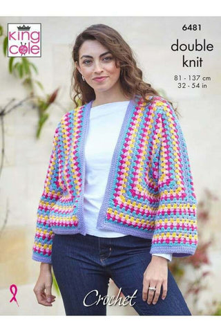 King Cole Merino Blend DK Pattern 6481 - Crochet Hexagon Cardigans