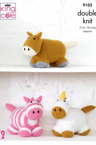 King Cole Big Value DK Pattern 9103 - Horse, Unicorn & Zebra