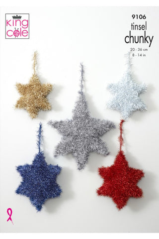 King Cole Tinsel Chunky Knitting Pattern 9106 - Tinsel Stars