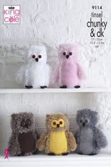 King Cole Tinsel Chunky Knitting Pattern 9114 - Tinsel Owls