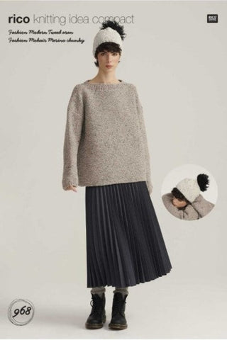 Rico Fashion Modern Tweed Aran & Fashion Mohair Merino Chunky Pattern 968 - Sweater & Hat