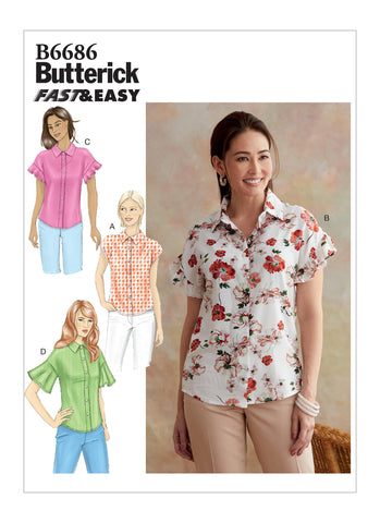 Butterick Sewing Pattern B6686 - Semi-fitted button front tops