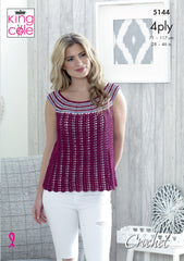 King Cole Giza Cotton & Sorbet 4 Ply Pattern 5144 - Crochet Sleeveless & Short Sleeve Tops