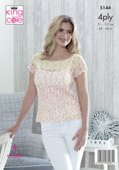 King Cole Giza Cotton & Sorbet 4 Ply Pattern 5144 - Crochet Sleeveless & Short Sleeve Tops
