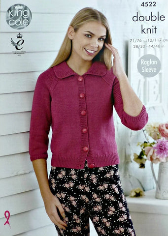 King Cole Smooth DK Pattern 4522 - Raglan Cardigans - NOW €1.00