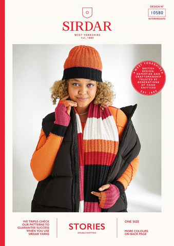 Sirdar Stories DK Pattern 10580 - Hat, Scarf & Mitts