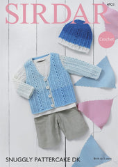 Sirdar Snuggly Pattercake DK Crochet Pattern 4921 - Cardigan & Hat