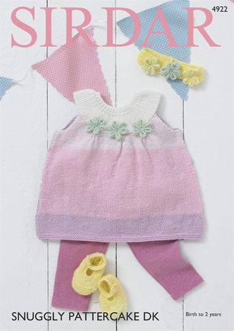 Sirdar Snuggly Pattercake DK Pattern 4922 - Pinafore Dress, Shoes & Headband