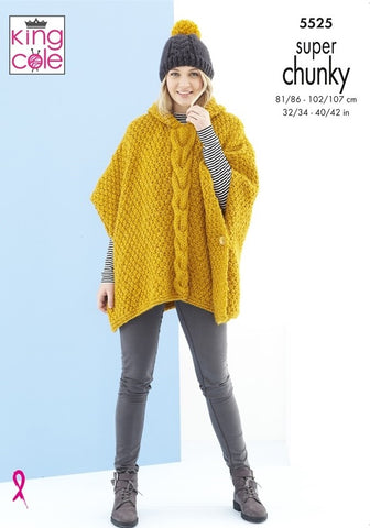 King Cole Timeless Super Chunky Pattern 5525 - Ponchos & Hat