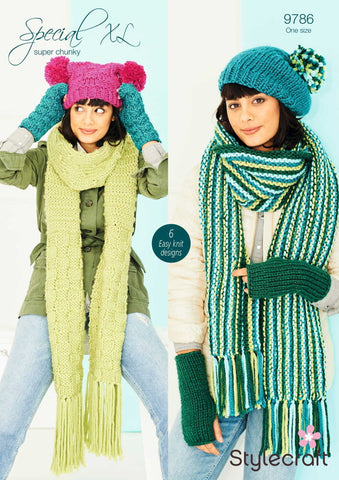 Stylecraft Special XL Super Chunky Pattern 9786 - Scarves, Wristwarmers, Beret & Hat