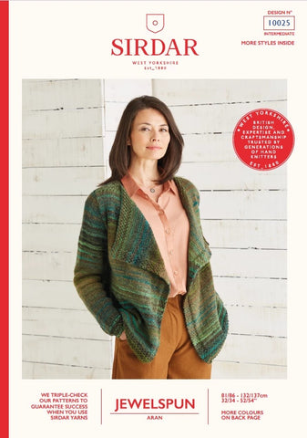 Sirdar Jewelspun Aran Pattern 10025 - Drape Cardigan