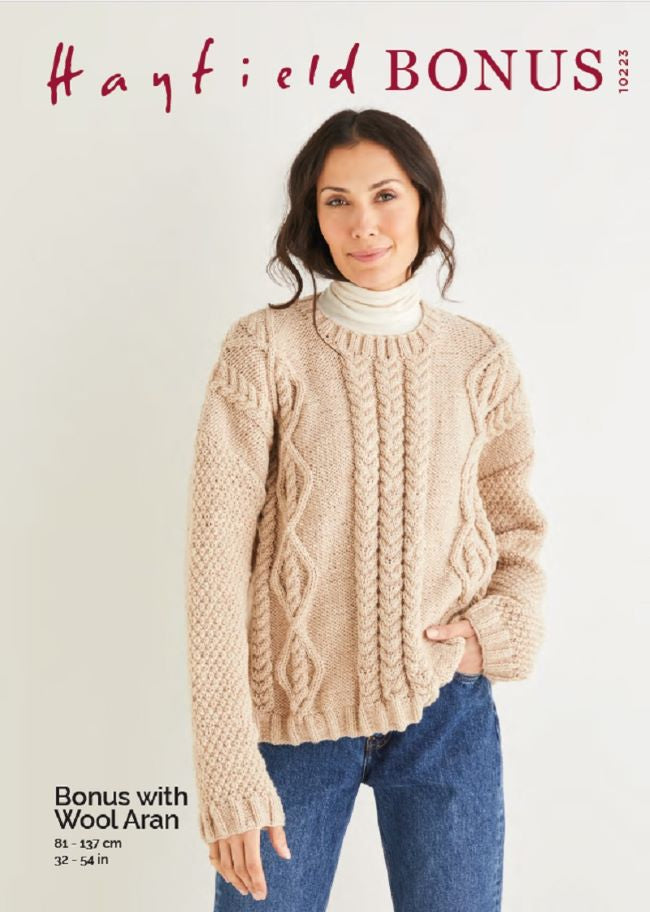Hayfield Bonus Aran Pattern 10223 - Textured Sweater