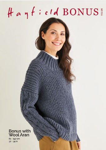 Hayfield Bonus Aran Pattern 10225 - Fisherman's Rib & Cable Sweater