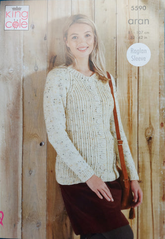 King Cole Fashion Aran Pattern 5590 - Sweater & Cardigan