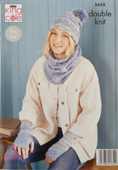 King Cole Fjord DK Pattern 5654  - Scarf, Wristwarmers, Hats, Mitts & Snood