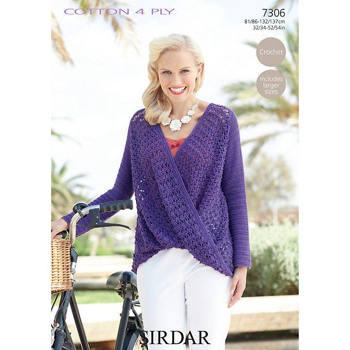 Sirdar Cotton 4 Ply Crochet Pattern 7306 -  Crochet Wrap Jumper