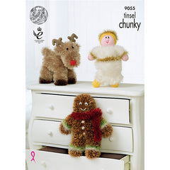 King Cole Tinsel Chunky Knitting Pattern 9055 - Angel, Reindeer & Gingerbread Man
