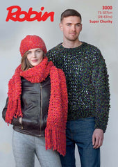 Robin Firecracker Super Chunky Pattern 3000  - Knitted Unisex Sweater, Hat and Scarf - NOW €1.00