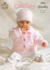 King Cole Comfort Chunky Pattern 3044 - Jacket, Sweater, Crossover Cardigan and Hat