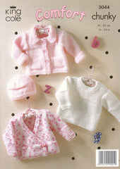 King Cole Comfort Chunky Pattern 3044 - Jacket, Sweater, Crossover Cardigan and Hat