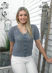 King Cole Authentic DK Pattern 4126 Top & Short Sleeved Cardigan - NOW €1.00
