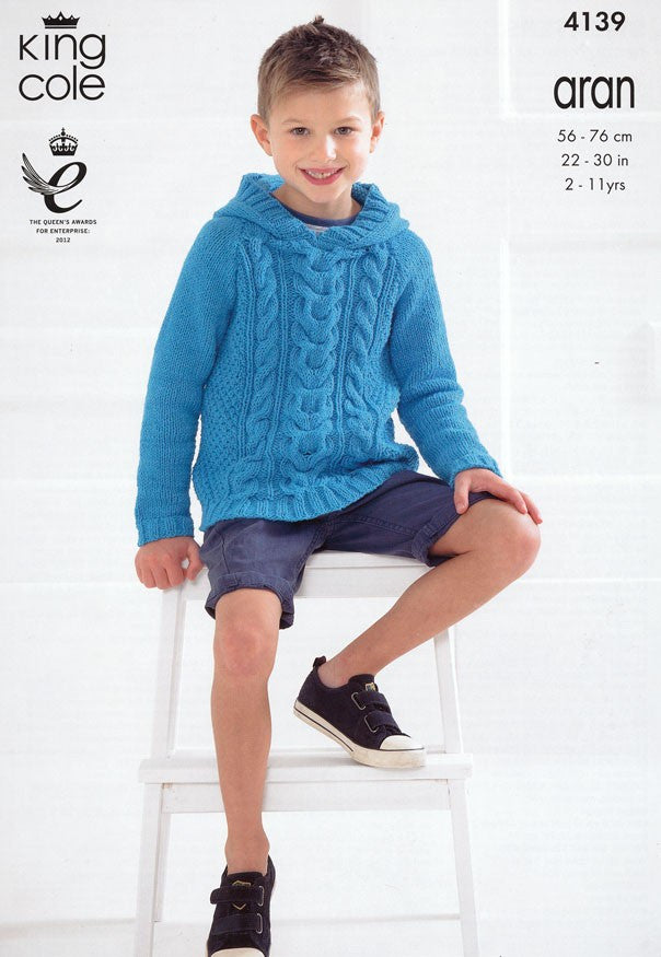 King Cole Big Value Recycled Cotton Aran Pattern 4139 - Round Neck & Hooded Sweaters
