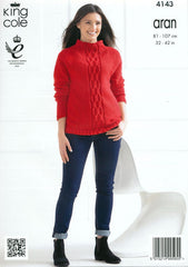 King Cole Big Value Recycled Cotton Aran Pattern 4143 - Raglan Round & Funnel Neck Sweaters
