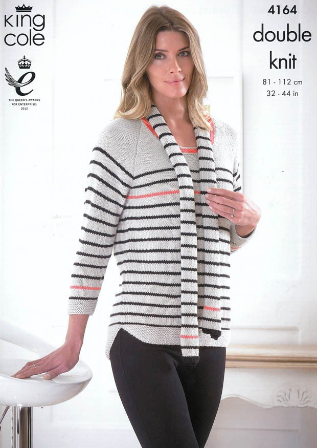 King Cole Smooth DK Pattern 4164 - Cardigan, Sweater & Scarf