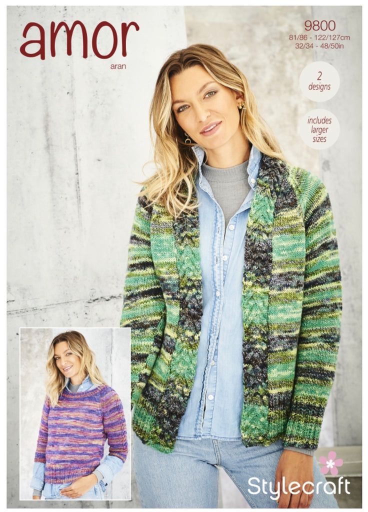Stylecraft Amor Aran Pattern 9800 - Jacket & Sweater