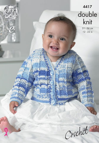 King Cole Cherish & Cherished DK Pattern 4417 - Crochet Cardigan & Waistcoat