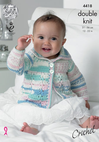 KIng Cole Cherish & Cherished DK Pattern 4418 - Crochet Coat & Blanket