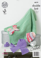 King Cole Cherish & Cherished DK Pattern 4419 - Crochet Hat, Scarf, Shoes, Socks & Blanket