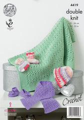 KIng Cole Cherish & Cherished DK Pattern 4419 - Crochet Hat, Scarf, Shoes, Socks & Blanket