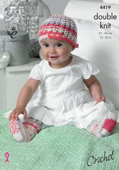 King Cole Cherish & Cherished DK Pattern 4419 - Crochet Hat, Scarf, Shoes, Socks & Blanket