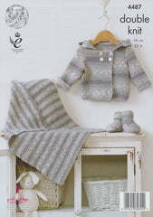 King Cole Drifter DK for Baby Pattern 4487 - Hooded Jacket, Blanket & Bootees