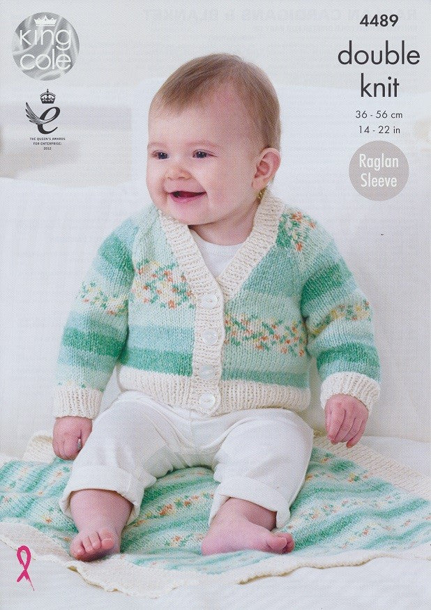 King Cole Drifter DK for Baby Pattern 4489 - Raglan Cardigans & Blanket