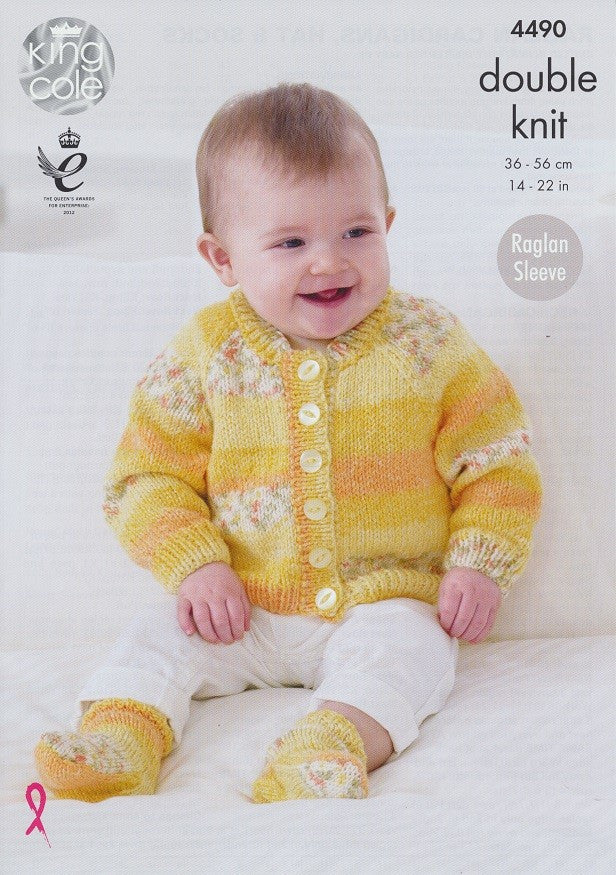 King Cole Drifter DK for Baby Pattern 4490 - Raglan Cardigans, Hat & Socks