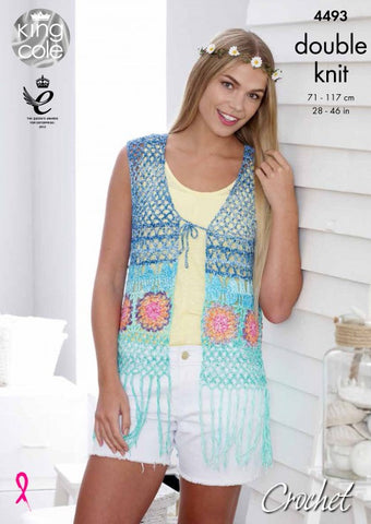 King Cole Vogue DK Crochet Pattern 4493 - Waistcoat & Kimono Style Cardigan