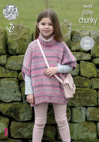 King Cole Drifter Chunky Pattern 4602 - Girls Ponchos