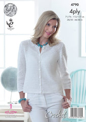 King Cole Giza Cotton & Sorbet 4 Ply Crochet Pattern 4790 -  Cardigan with ¾ Sleeves