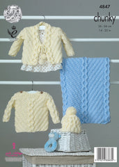 King Cole Big Value Baby Chunky Pattern 4847 - Sweater, Cardigan, Hat & Blanket