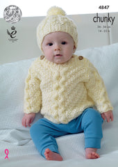 King Cole Big Value Baby Chunky Pattern 4847 - Sweater, Cardigan, Hat & Blanket